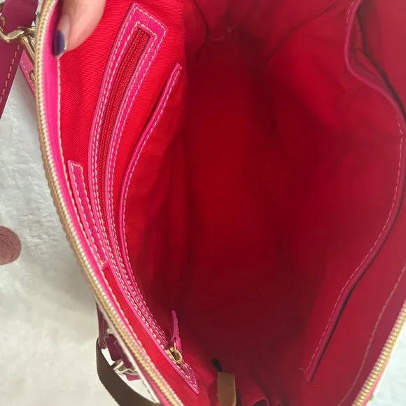 Dooney & Bourke Multicolor Logo Canvas Satchel With Pink Leather Trim & Dust Bag - Picture 12 of 16